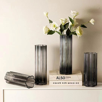 Ваза стеклянная D10 * H30 см, 1 шт серый