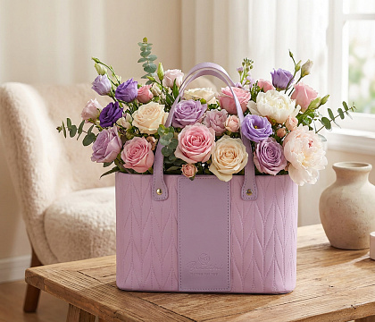 Коробка для цветов "Изысканная простота" 24,5*14*14,5, 1 шт., светло-сиреневый