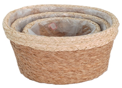 Набор корзин(рогоз): 34x28xH20 B29x24, 31x24xH17 B23x18, 24x19xH15 B16x12, 3 шт.