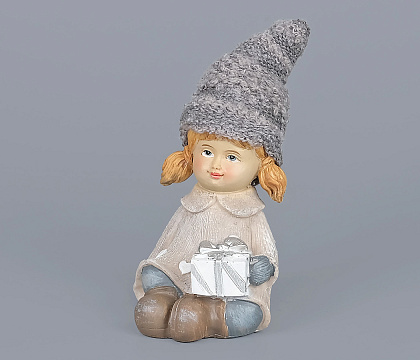 Декоративное новогоднее изделие Девочка, 13 см, серый с латте