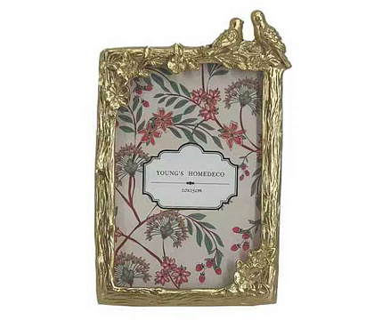 Фоторамка декоративная из эпоксидной смолы "Соловьи", цвет золото, со стеклом, 10x15 см