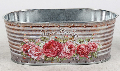 Декоративное овальное кашпо "Садовые розы" 17X10XH6.5 см. металл