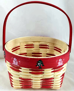 Корзина плетеная (секвойя), D21x11,5/25 см, 1 шт., натур./красн.