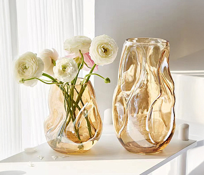 Ваза стеклянная 10* D16 * H27,5 см, 1 шт.,янтарный