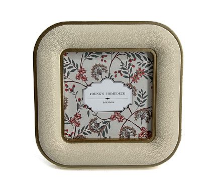 Фоторамка декоративная из МДФ с кожаной отделкой, серия "Престиж", цвет кремовый, со стеклом, 10x10 см