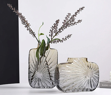 Ваза стеклянная D17,5 * H25,5,  1 шт., градиент желтый/серый