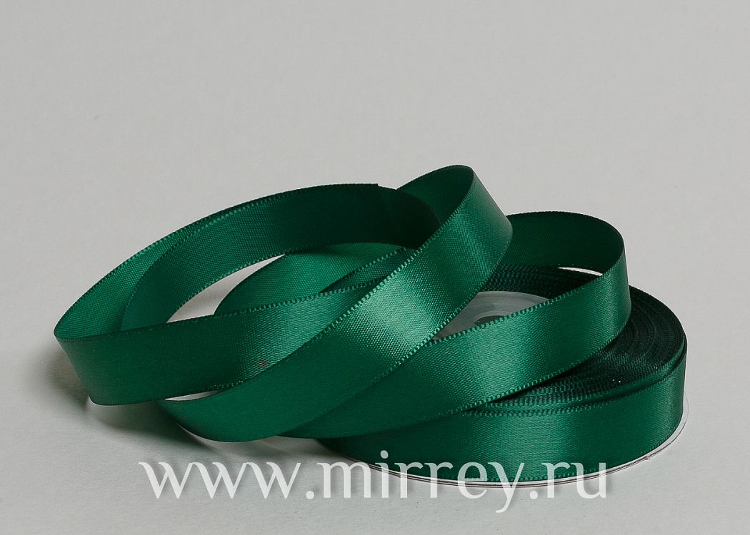 Лента атласная "Элит", на катушке (картон), односторонняя, 15 мм х 25 ярд, лесной зелен (10 шт/упак)