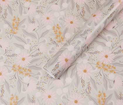 Бумага упаковочная "Розовые цветы" 80г/м2, 70х100см, 10 листов/рулон