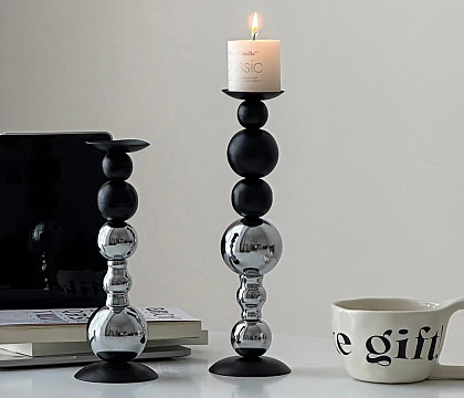 Подсвечник серия "Дуэт", цвет серебро/черный, 22 см