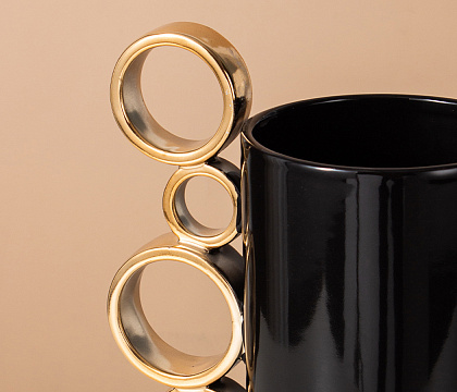 Керамическая декоративная ваза серия "Кольца", цвет черный, 22,5*14,5*30 см