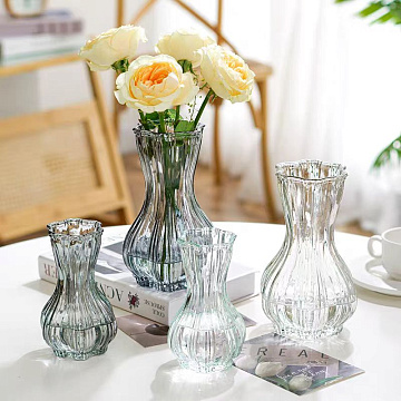 Ваза стеклянная H15 см, 1 шт., прозрачный