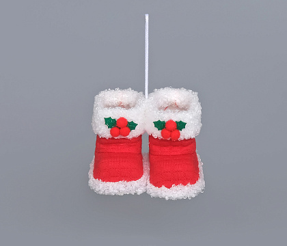 Новогоднее декоративное изделие подвеска "Сапожки", 7 см, красный