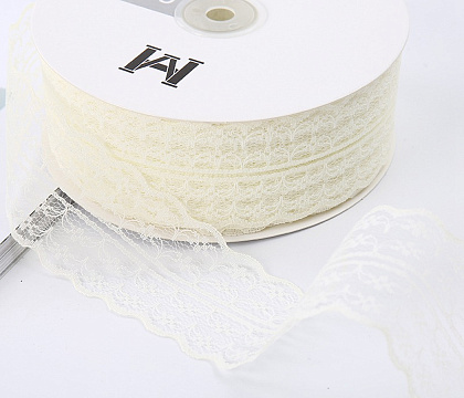 Лента декоративная "Изящное кружево", полиэстер, 45 мм х 50 ярд., шампань (4 шт./упак.)