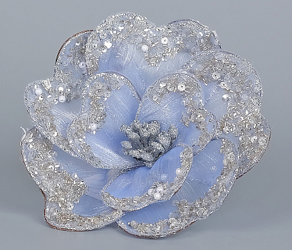 Декоративный новогодний цветок Магнолия D18 см, 1 шт., св.голубой/серебро