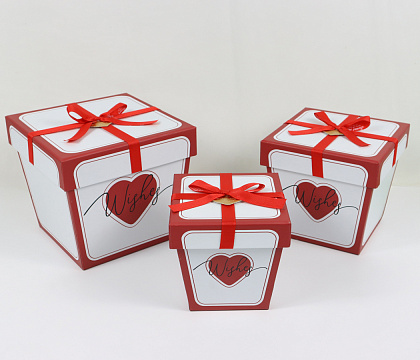 Набор подарочных коробок "Идеальные сюрпризы" 19*15,5*17,5H, 16*12,5*15,3H, 13*9,5*13H, 3 шт., красный