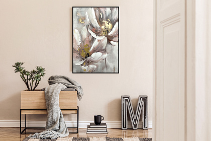 Картина "Золотые цветы", 80% ручная работа, рама пластиковая, 70*100*3,5