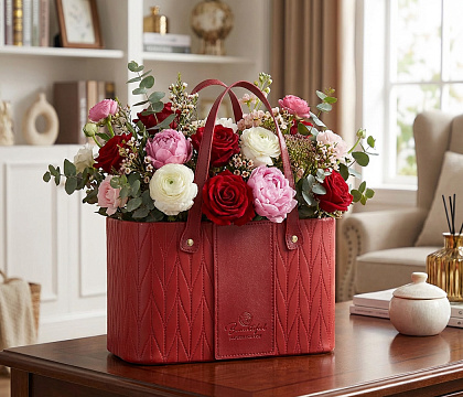 Коробка для цветов "Изысканная простота" 24,5*14*14,5, 1 шт., красный