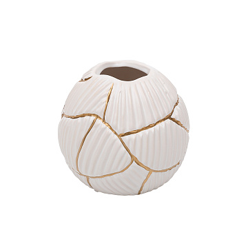 Ваза керамическая, цвет бело-золотой, 15*13 см