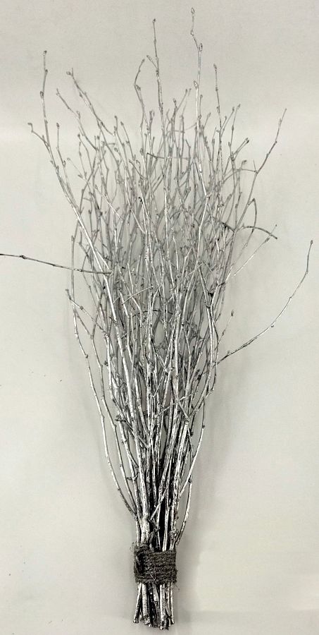 Декоративная связка березовых веток, 64*3 см, серебряный
