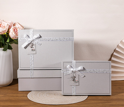 Набор коробок подарочных 33,5*25*11,5, 29*21*9, 24,5*17*6,5 см, 3 шт., светло-серый