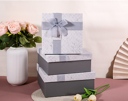 Набор коробок подарочных 27*27*11,5, 24*24*10, 20,5*20,5*8 см, 3 шт., светло-голубой