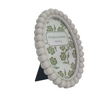 Фоторамка декоративная из эпоксидной смолы овальная, серия "Бабл", цвет белый, со стеклом, 10x15 см