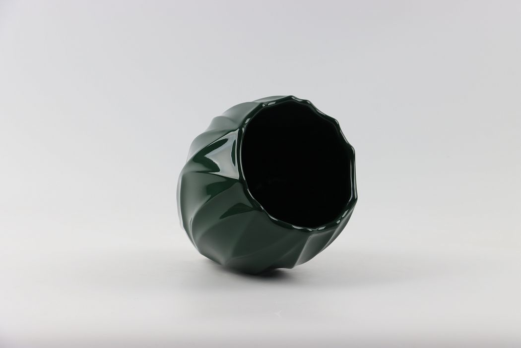Керамическая декоративная ваза, цвет темно-зеленый, 20*20*23 см