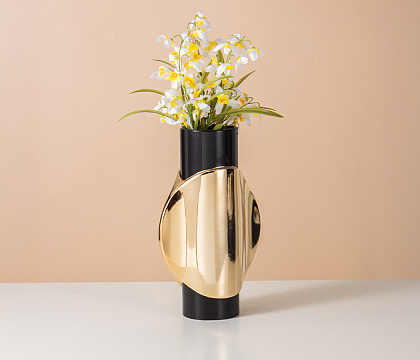 Керамическая декоративная ваза, цвет черно-золотой, 19,5*11*32 см
