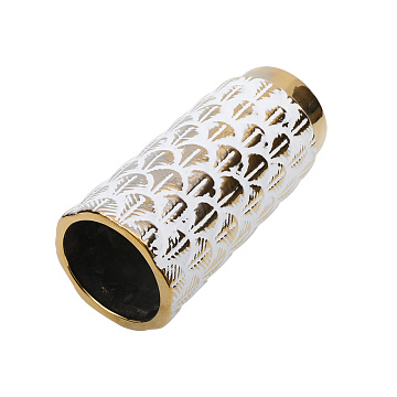 Ваза керамическая "Листья", цвет бело-золотой, 11*25 см