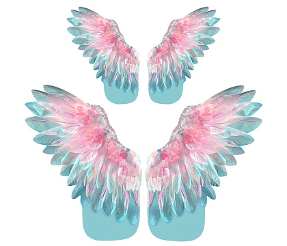 Упак. бумага "Крылья ангела", набор крыло L:50*37см + крыло S:33*22см, 10 наборов (20 шт) /упак, мятный с розовым