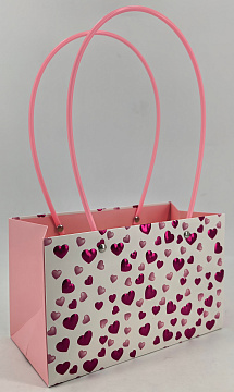 Пакет подарочный c фольгированными сердцами, 22*10.5*13.5 см., 10 шт./упак., розовый