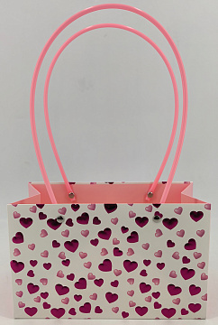 Пакет подарочный c фольгированными сердцами, 22*10.5*13.5 см., 10 шт./упак., розовый