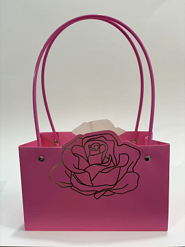 Пакет подарочный тисненый золотым фольгированием, 22*10.5*13.5 см 10 шт./упак., ярко-розовый