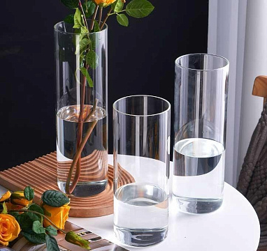  Ваза стеклянная 15*15*35 см, 1 шт., прозрачный