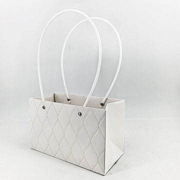 Пакет подарочный тисненый золотым фольгированием, 22*10.5*13.5 см 10 шт./упак, белый