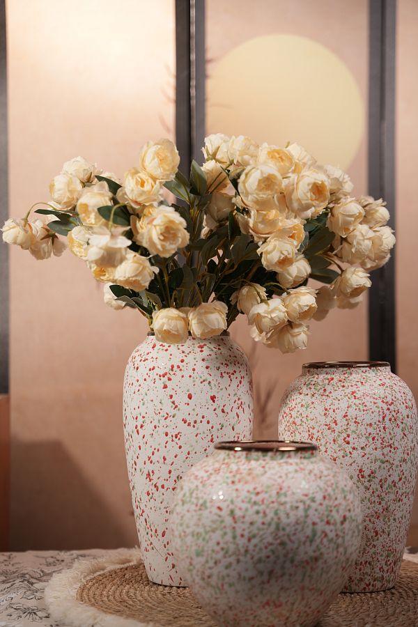 Ваза керамическая декоративная, цвет зелено-красный, светлая, 30*19 см.