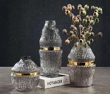 Ваза стеклянная D15 * H31 см, 1 шт., серый/золото