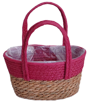 Корзина плетеная (эколоза/рогоз): 22x12xH13XHH25XB18X9, 1 шт., натур./розовый