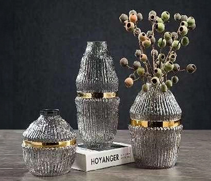 Ваза стеклянная D18 * H26 см, 1 шт., серый/золото