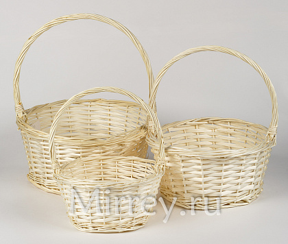 Набор корзин плетеных (ива), D35xH15/37 см, D29x13,5/32 см, D23xH12/27 см, 3 шт., натуральный