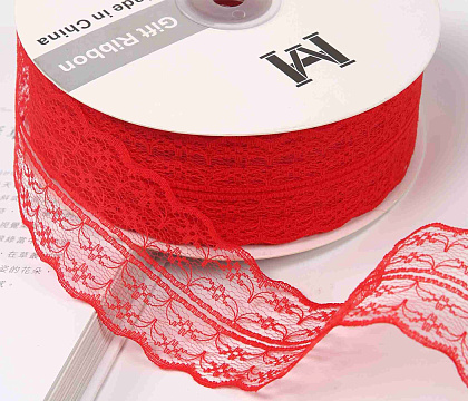Лента декоративная "Изящное кружево", полиэстер, 45 мм х 50 ярд., красный (4 шт./упак.)