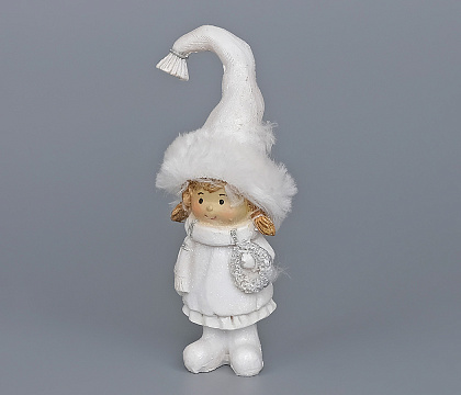 Декоративное новогоднее изделие Девочка в пушистой шапочке, 13 см, белый