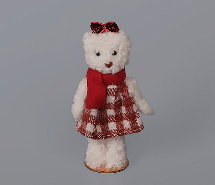 Новогоднее декоративное изделие "Мишка", 15 см, белый с красным