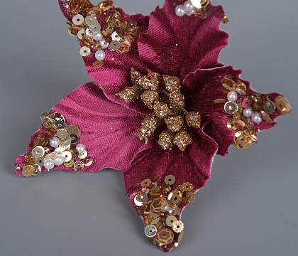 Декоративный новогодний цветок Пуансетия D15 см, 1 шт., малиновый