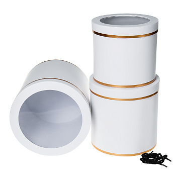 Набор коробок "Цилиндры с прозр. крышкой", 24х24 см, 22х22 см, 20х18 см, 3 шт., белый