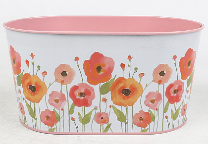 Декоративное овальное кашпо "Танцующие маки" 22.5X13.7XH11.3   B:20X11см. металл