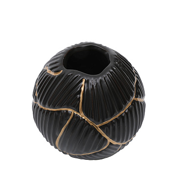 Ваза керамическая, цвет черно-золотой, 15*13 см
