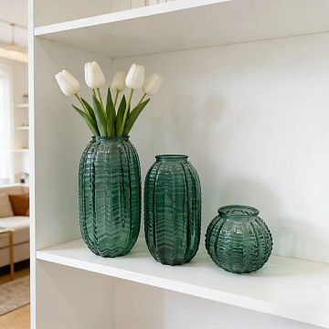 Ваза стеклянная D11,5 * H24 см, 1 шт., изумрудный зеленый