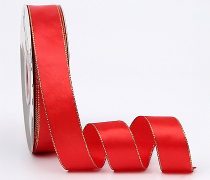 Лента декоративная "Золотая кайма", полиэстер, 25 мм х 40 ярд., красный (8 шт./упак.)