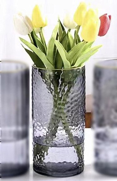 Ваза стеклянная D10 * H21 см, 1 шт, серый